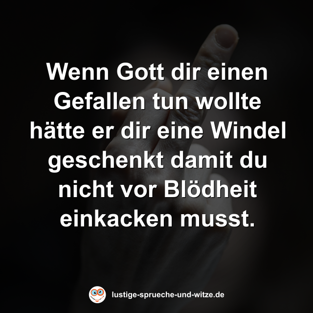 Wenn Gott dir einen Gefallen tun wollte h&auml;tte er dir eine Windel geschenkt damit du nicht vor Bl&ouml;dheit einkacken musst.